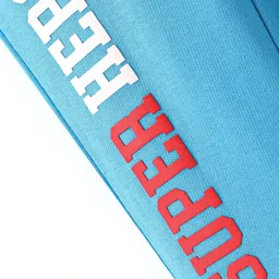 Babyhug Cotton Looper Knit Full Length Track Pant Text Print - Blue image 3