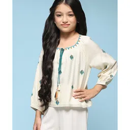 BIBA Full Sleeves Viscose Straight Printed Top - Off White image 5