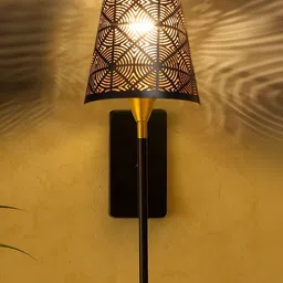 Devansh Black & Black Textured Metal Contemporary Frustum Shaped Wall Lamp image 4