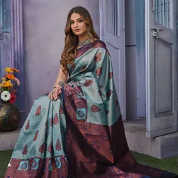 Areca Designer Ethnic Motifs Woven Design Zari Pure Silk Banarasi Designer Saree-image-61