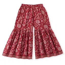 Babyhug 100% Cotton Woven Three Fourth Sleeves Kurti Palazzo & Dupatta Floral Print - Maroon image 5