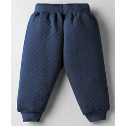 Simply Knit Full Sleeves Quilted Winter Wear Sweatshirt & Lounge Pant Set with Text Patch Detailing - Navy Blue image 5