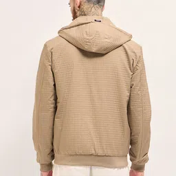 THE BEAR HOUSE Men Hooded Self Design Casual Bomber Jacket image 2