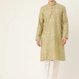 RAJUBHAI HARGOVINDAS Men Green & Yellow Handloom Khadi Kurta-picture-25