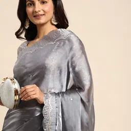 Mitera Embellished Beads and Stones Organza Saree image 1