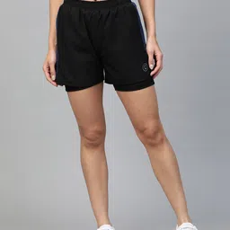 CHKOKKO Women Black Side Panelled Regular Fit Double Layered Running Shorts-picture-38