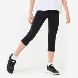 domyos Girls' Breathable Cropped Leggings S500 - Black image 1