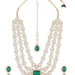 Zaveri Pearls Green Dazzling Stones Bridal Layered Necklace Earring & Maangtikka Set-ZPFK18212-picture-33