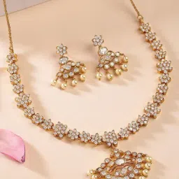 Karatcart Designer Floral Pattern Sparkling American Diamond Studded Jewellery Set for Women-image-74