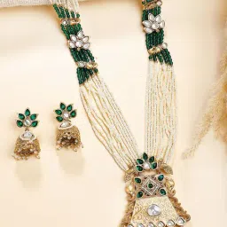 Karatcart Designer Gold-Plated Green Kundan And Meenakari Rani Haar Necklace Set for Women-image-93