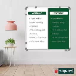 YAJNAS 60.96 x 60.96 cm (2X2 Feet) Premium Combination Board Non Magnetic Whiteboard with Green Chalkboard for Home Office and School Use image 3