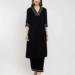 Pink Fort Black Plain Kurta and Palazzo Set With Dupatta image 4