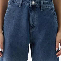 The Souled Store Blue Cotton Mid Rise Cargo Jeans image 4