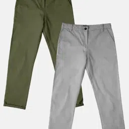 Kiddopanti Boys Olive & Grey Solid Pants (Pack Of 2)-picture-10