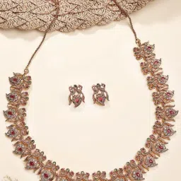 Karatcart Designer Gold-Plated Peacock Design American Diamond Temple Jewellery Set for Women-image-76