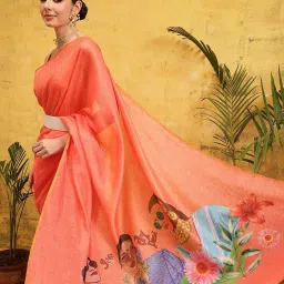 Silk Land Coral Plain Saree image 4