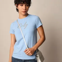 Only Blue Cotton Graphic Print T-Shirt-picture-27