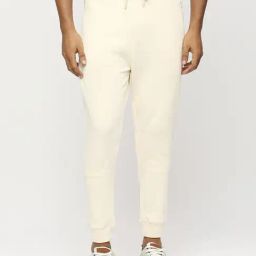 Basics Ecru Cotton Jogger Fit Texture Joggers-picture-0