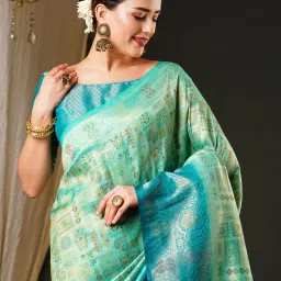 Saree Mall Sea Green Silk Woven Saree With Unstitched Blouse image 4