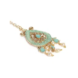 Zaveri Pearls Enamelling Mint Green Traditional Necklace Earring & Maangtikka Set-ZPFK9792 image 4
