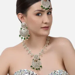 Zaveri Pearls Green Beads Long Bridal Kundan Necklace Earring & Maangtikka Set-ZPFK11074 image 4