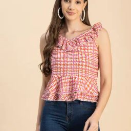Moomaya Orange & White Printed Peplum Top-picture-4