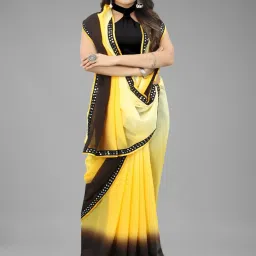 APNISHA Yellow & Black Tie & Dye Saree With Unstitched Blouse image 4