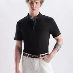 CALVIN KLEIN Black Solid Regular Fit Cotton Polo T-Shirt-picture-33