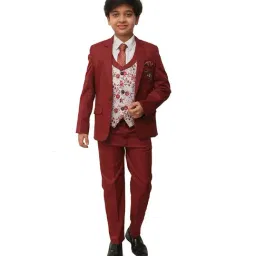 Ahhaaaa Kids Maroon Solid Coat, Waistcoat, Shirt, Pants with Tie-picture-20