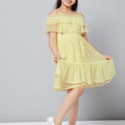 StyloBug Girls Yellow Self Pattern Dress image 4