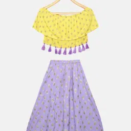 Kiddopanti Kids Yellow & Lilac Printed Lehenga with Top-picture-14
