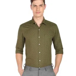 Arrow Olive Cotton Slim Fit Printed Shirt-image-10