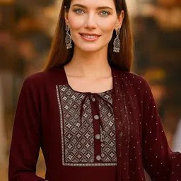 Lookmark Women Ethnic Motifs Self Design Kurta with Trousers & Dupatta image 3