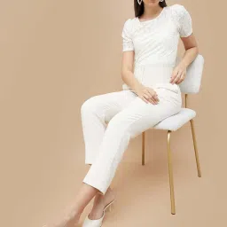 Code by Lifestyle Off White Solid Trousers image 4