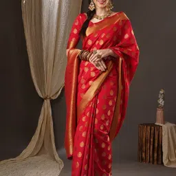 Saree Mall Red Silk Woven Saree With Unstitched Blouse-image-35