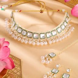 Zaveri Pearls Green Mere Meenakari Stones Beads Choker Necklace Earring & Maangtikka Set-ZPFK18223-picture-39