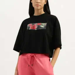United Colors of Benetton Black Cotton Printed Crop T-Shirt-image-6