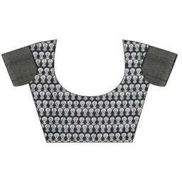 Satrani Black & White Silk Printed Saree With Unstitched Blouse image 4