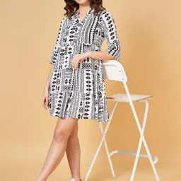 YU by Pantaloons White & Black Printed A-Line Dress-image-99