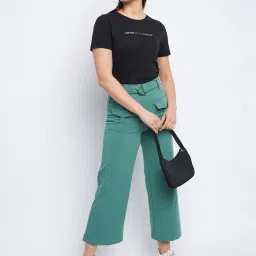 MADAME Green Straight Fit Mid Rise Trousers image 4