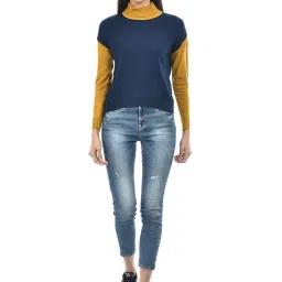 NUMERO UNO Navy & Mustard Color-Block Sweater image 4