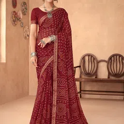 LeeliPeeri Designer Bandhani Poly Chiffon Saree-picture-25