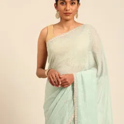 Mohey Green Embroidered Saree with Blouse Piece image 4