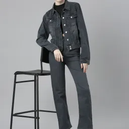 showoffff SHOWOFF Grey Regular Fit Denim Jacket image 4