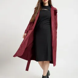 Fablestreet Maroon Relaxed Fit Coat image 4