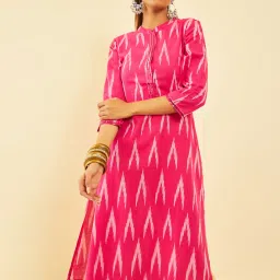Soch Womens Pink Cotton Ikat Printed Straight Kurta With Sequins image 4