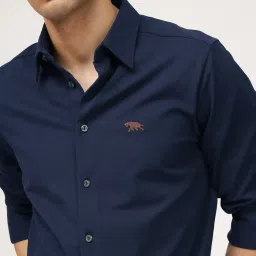Andamen Navy Cotton Regular Solid Shirt image 4