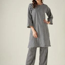 The Kaftan Company Black Cotton Checked Nightsuit-picture-21