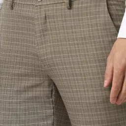 Van Heusen Brown Slim Fit Checks Trousers image 4