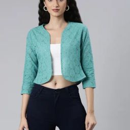 Twin Birds Teal Blue 100% Cottonflaired Fit Shrugs And Cardigans-picture-2